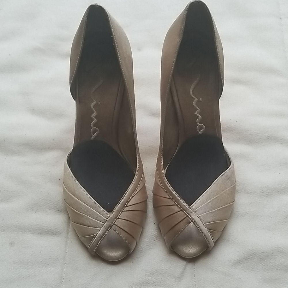 Nina Satin Peep Toe Heels